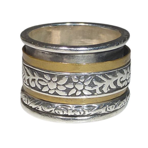 Silpada R2293 Sterling Silver Brass Twirl Spinner Ring Size 6 .925 Floral - Picture 3 of 5